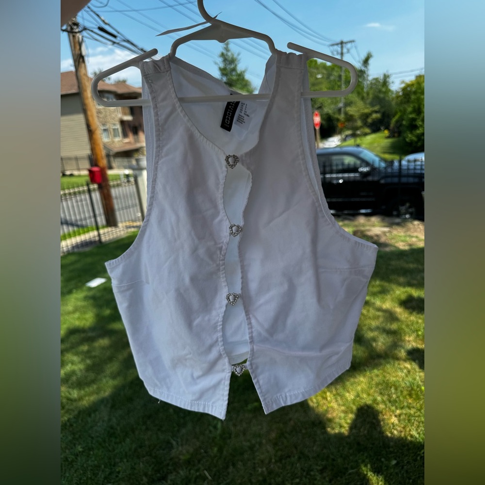 HM White Tank Top with Heart Buttons